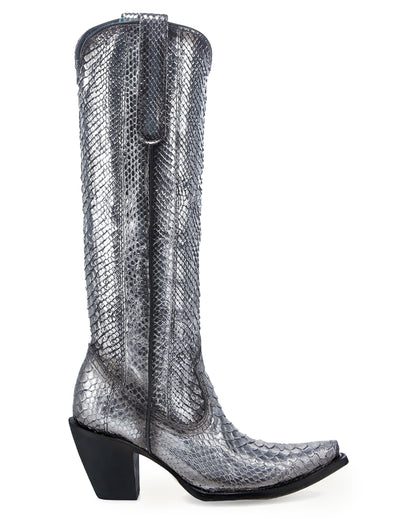 Corral A4716 Women's Handcrafted Snip Toe Exotic Python Skin Cowgirl Boots in Silver at Skip's Western Outfitters
