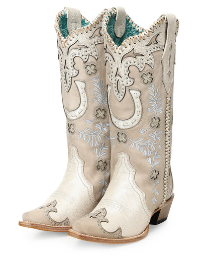 Women's Bone Horseshoe Overlay & Embroidery & Studs & Handwoven - A5069