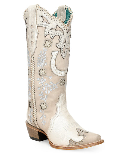 Women's Bone Horseshoe Overlay & Embroidery & Studs & Handwoven - A5069 by Corral from Skip’s Western Outfitters | COR-A5069-060-M