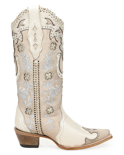 Women's Bone Horseshoe Overlay & Embroidery & Studs & Handwoven - A5069