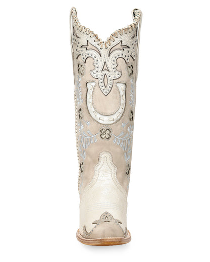 Women's Bone Horseshoe Overlay & Embroidery & Studs & Handwoven - A5069