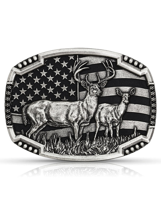 Deer Belt Buckle by Montana Silversmiths from Skip’s Western Outfitters | MON-A785S-O/S-REG