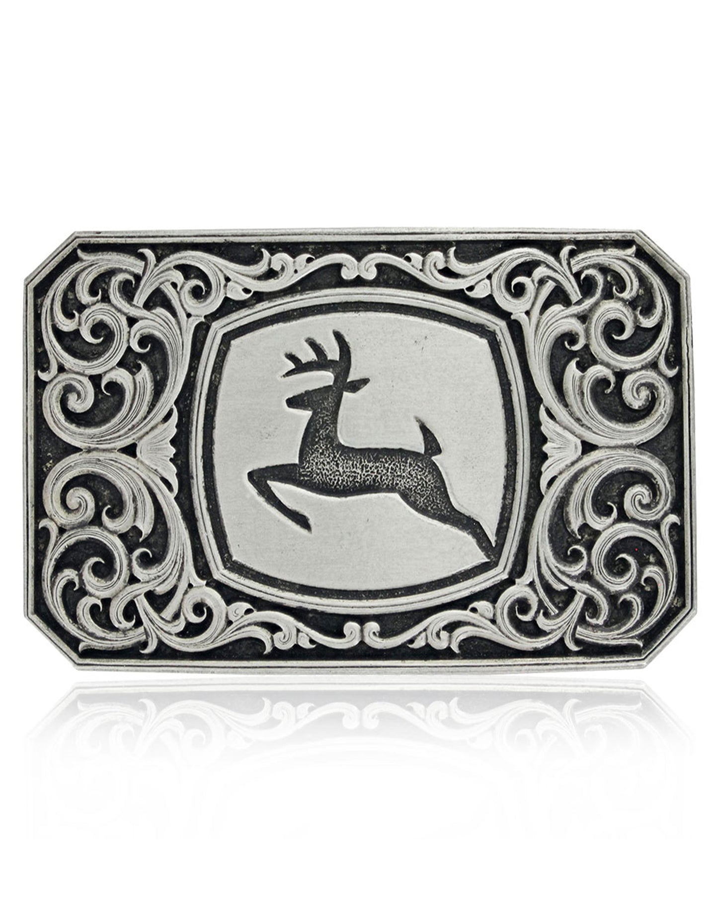 John Deere Filigree Buckle by Montana Silversmiths from Skip’s Western Outfitters | MON-A847JDS-O/S-REG