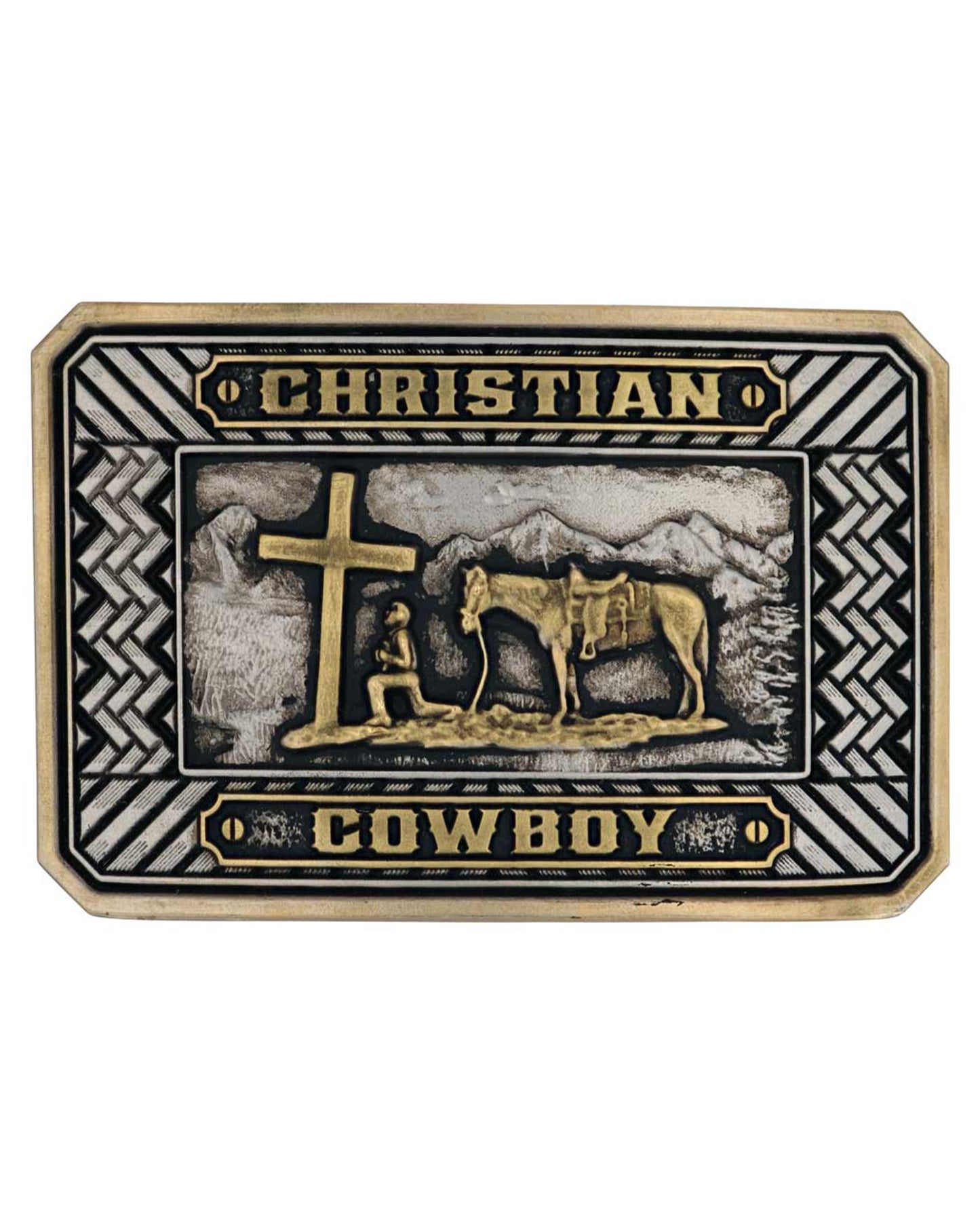 Beaming Christian Cowboy Buckle by Montana Silversmiths from Skip’s Western Outfitters | MON-A898-O/S-REG