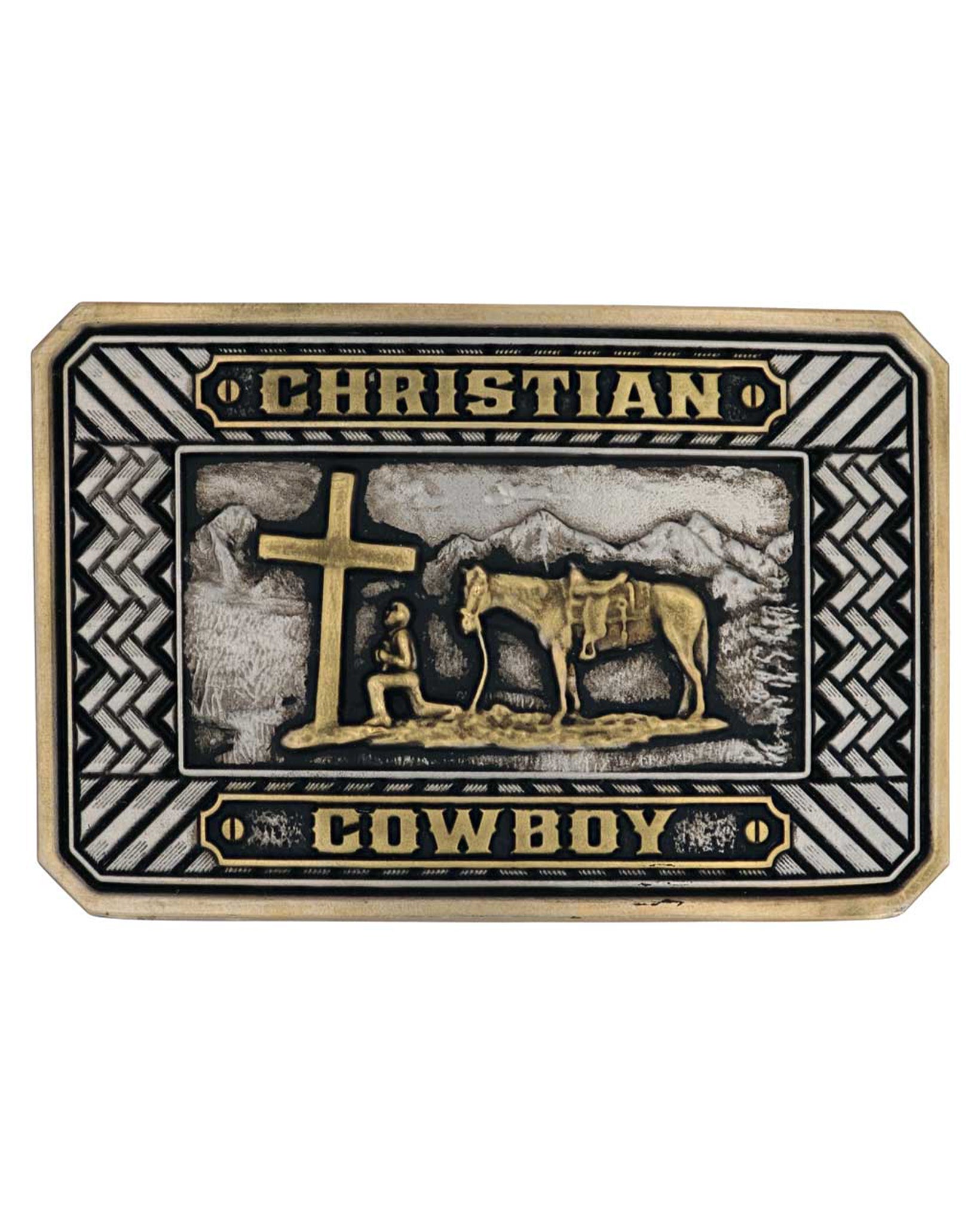 Beaming Christian Cowboy Buckle by Montana Silversmiths from Skip’s Western Outfitters | MON-A898-O/S-REG