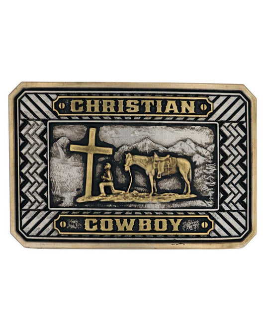 Beaming Christian Cowboy Buckle by Montana Silversmiths from Skip’s Western Outfitters | MON-A898-O/S-REG
