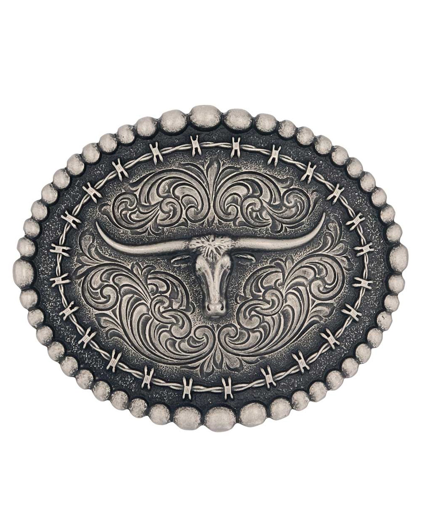 Rustic Barbed Wire Longhorn Buckle by Montana Silversmiths from Skip’s Western Outfitters | MON-A972S-O/S