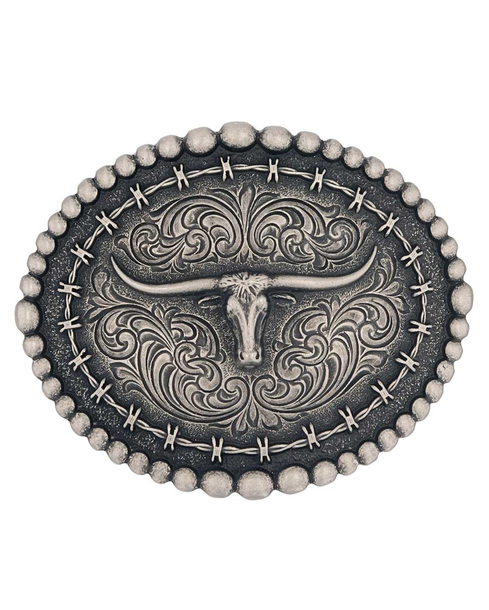 Rustic Barbed Wire Longhorn Buckle by Montana Silversmiths from Skip’s Western Outfitters | MON-A972S-O/S