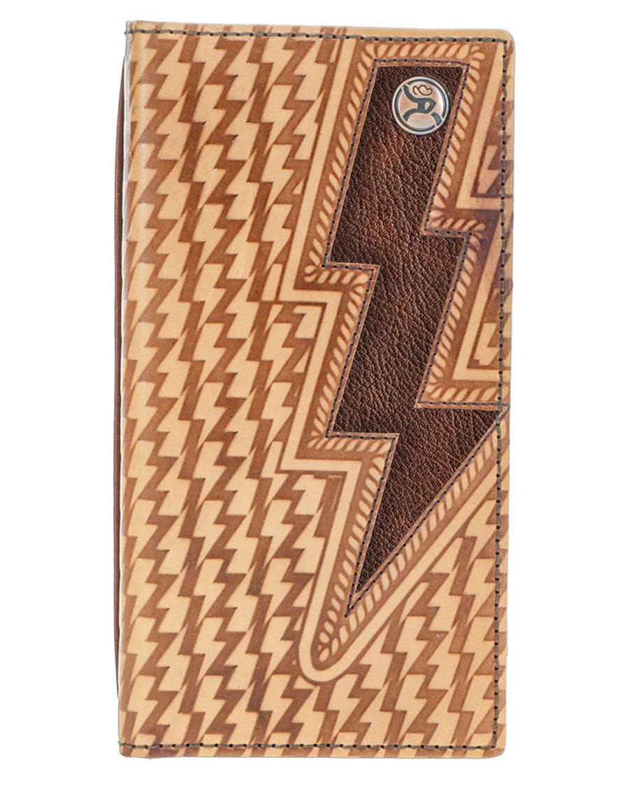 Zemi Tan Rodeo Wallet With Black Lightning Basket Weave With Brown Lightning Bolt And Roughy Logo Rivet - Rw016-Tnbr