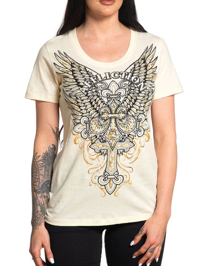 Women's Opus Crew Neck T-Shirt by Affliction from Skip’s Western Outfitters | AFL-AW24900-XS-MOJAVE-WHITE