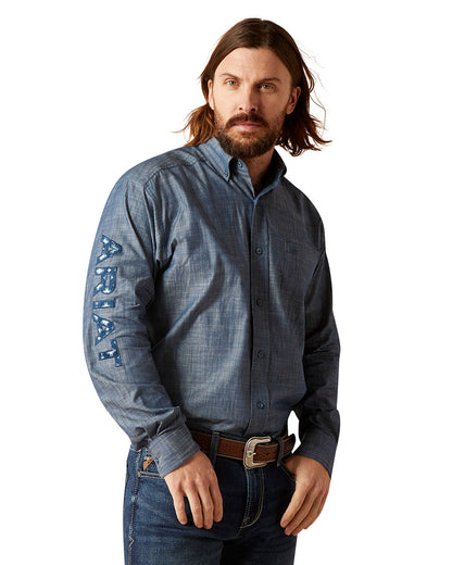 Men's Team Logo Chambrey Classic Fit Shirt by Ariat from Skip’s Western Outfitters | ARI-10046310-XS-BlueChambrey