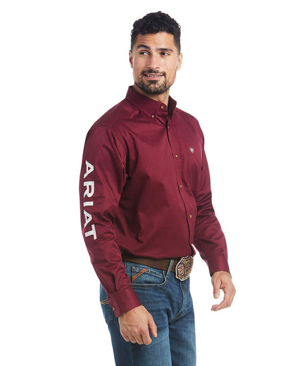 Men's Team Logo Twill Classic Fit Shirt by Ariat from Skip’s Western Outfitters | ARI-10027995-SML-Burgundy/White
