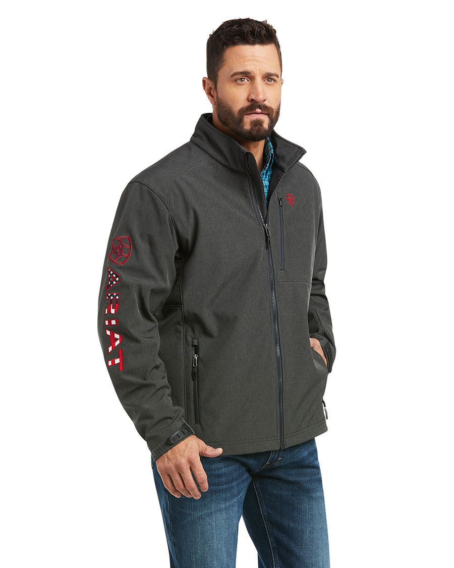 Men's Logo 2.0 Softshell Jacket by Ariat from Skip’s Western Outfitters | ARI-10041616-S-Char/Americana