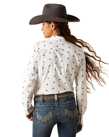 ARIAT Donna Camicia Stretch Kirby LS Shrt - Borgogna - Popeline Di Cotone Con Elastan - 4