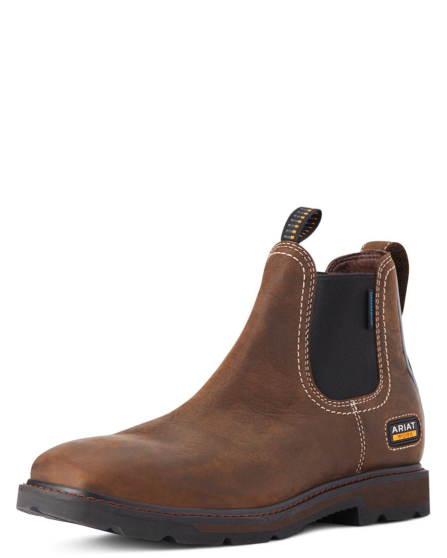 Men's Groundbreaker Chelsea Wide Square Toe Waterproof Work Boots by Ariat from Skip's Western Outfitters