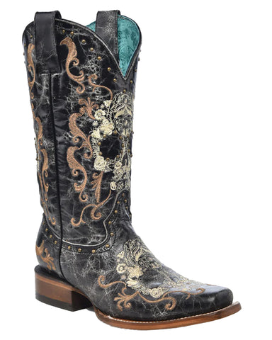 Women's Embroidery Sugar Skull Western Boots