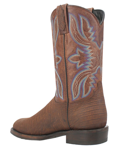 Dingo Men's Saw Buck Lizard Print Western Boots in Brown with Round Toe at Skip's Western Outfitters | DI140-BROWN