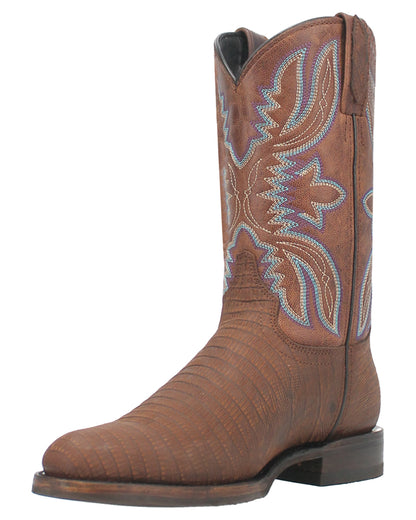 Dingo Men's Saw Buck Lizard Print Western Boots in Brown with Round Toe at Skip's Western Outfitters | DI140-BROWN