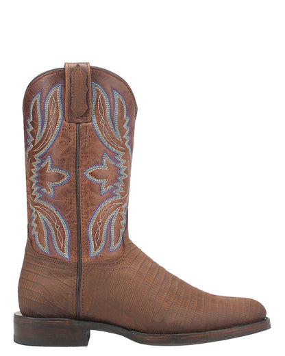 Dingo Men's Saw Buck Lizard Print Western Boots in Brown with Round Toe at Skip's Western Outfitters | DI140-BROWN