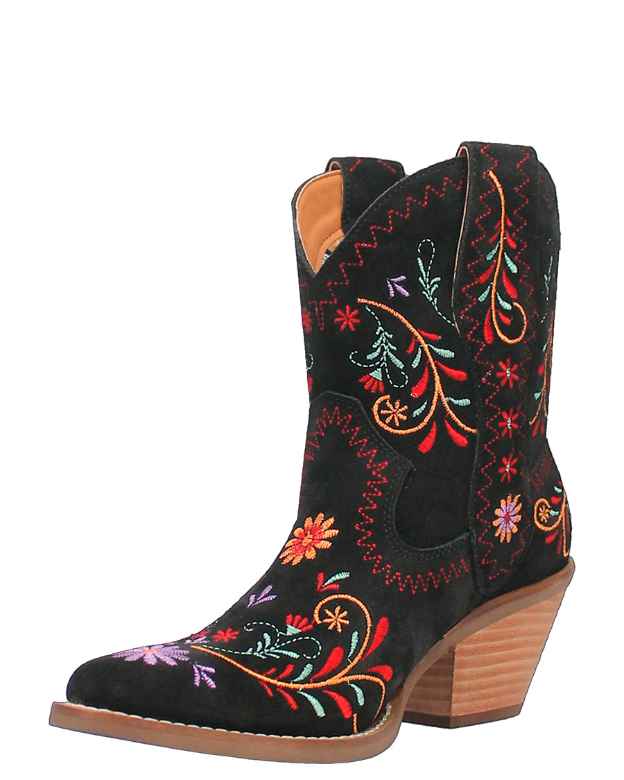 Dingo Women's Sugar Bug Western Booties in Black with Round Toe at Skip's Western Outfitters | DI179-BLACK