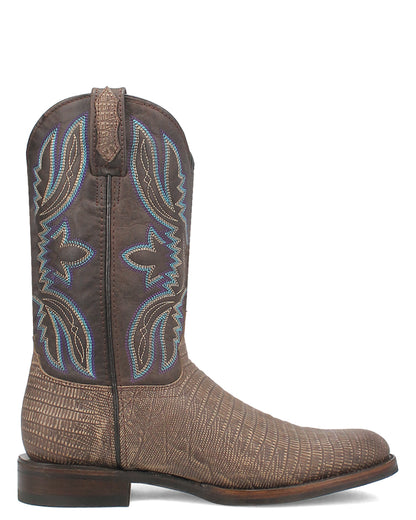 Dingo Men's Saw Buck Lizard Print Western Boots in Cement with Round Toe at Skip's Western Outfitters | DI140-CEMENT