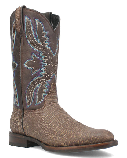 Dingo Men's Saw Buck Lizard Print Western Boots in Cement with Round Toe at Skip's Western Outfitters | DI140-CEMENT