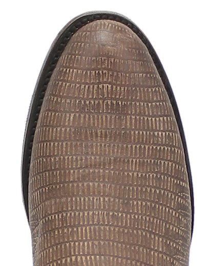 Dingo Men's Saw Buck Lizard Print Western Boots in Cement with Round Toe at Skip's Western Outfitters | DI140-CEMENT