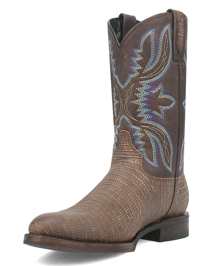 Dingo Men's Saw Buck Lizard Print Western Boots in Cement with Round Toe at Skip's Western Outfitters | DI140-CEMENT