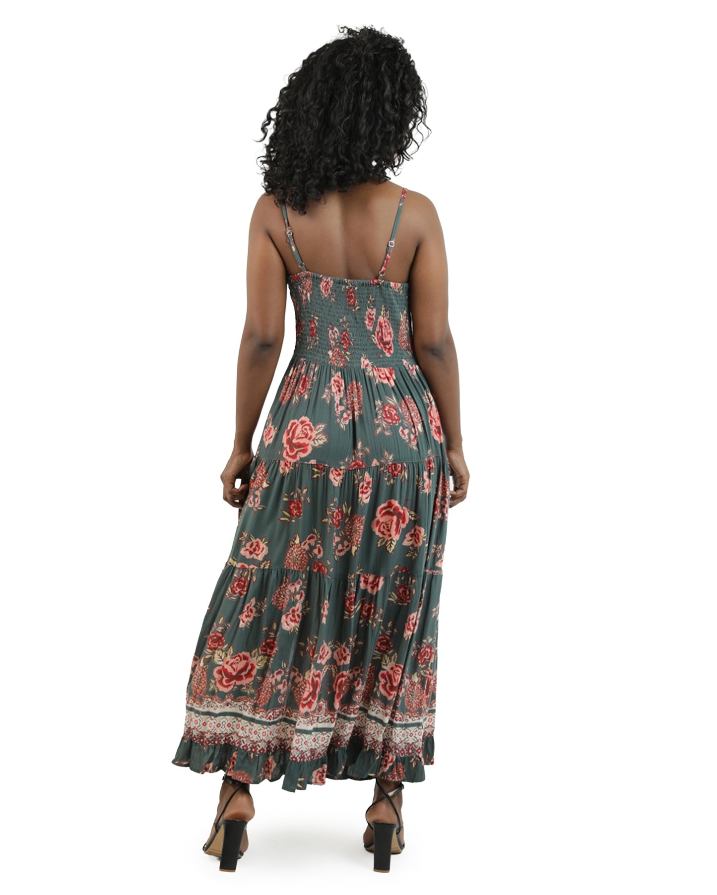 Women's Floral Print Maxi Dress - C4C84-Fr54-Olive