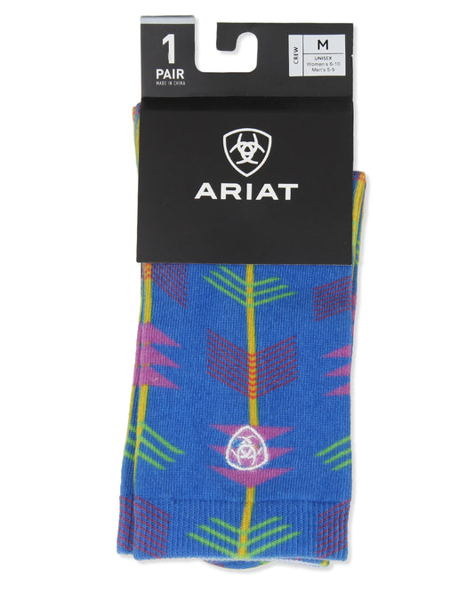 Women's Ariat Arrows Crew Socks by NESTERHOSIERY from Skip’s Western Outfitters | NES-2716-M-BLUE