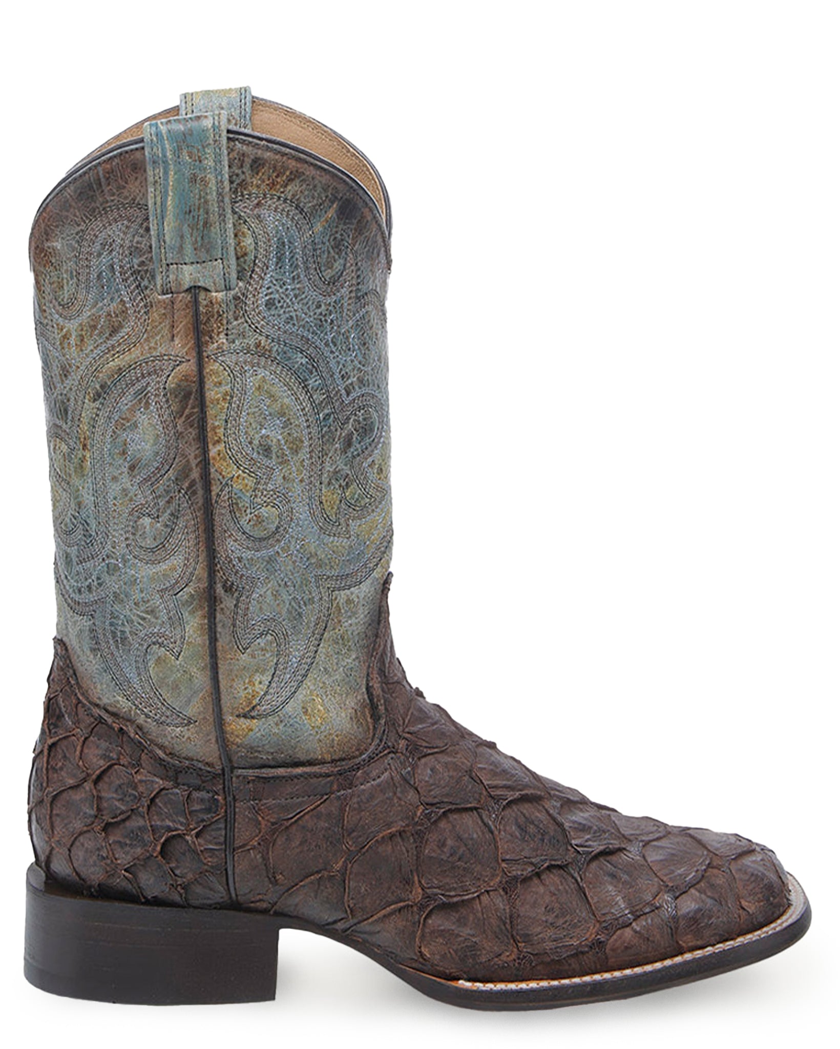 Corral B5023 Men's Handcrafted Wide Square Toe Exotic Pirarucu Skin Cowboy Boots in Brown at Skip's Western Outfitters