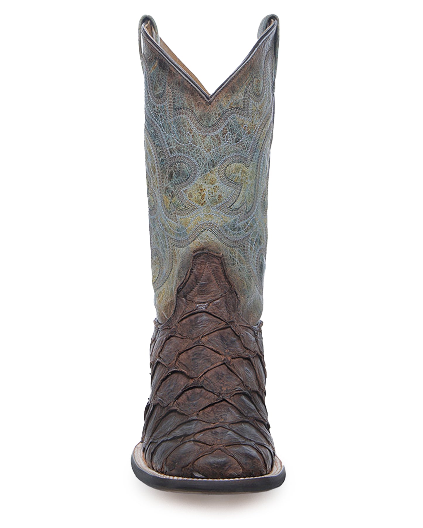 Corral B5023 Men's Handcrafted Wide Square Toe Exotic Pirarucu Skin Cowboy Boots in Brown at Skip's Western Outfitters