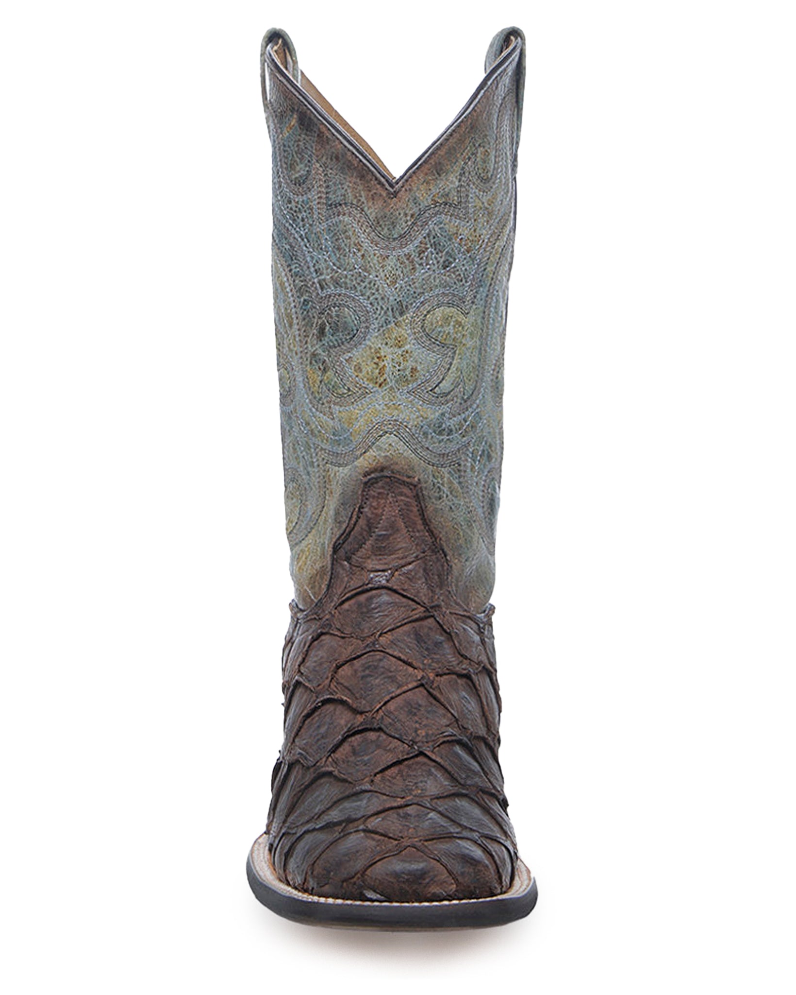Corral B5023 Men's Handcrafted Wide Square Toe Exotic Pirarucu Skin Cowboy Boots in Brown at Skip's Western Outfitters