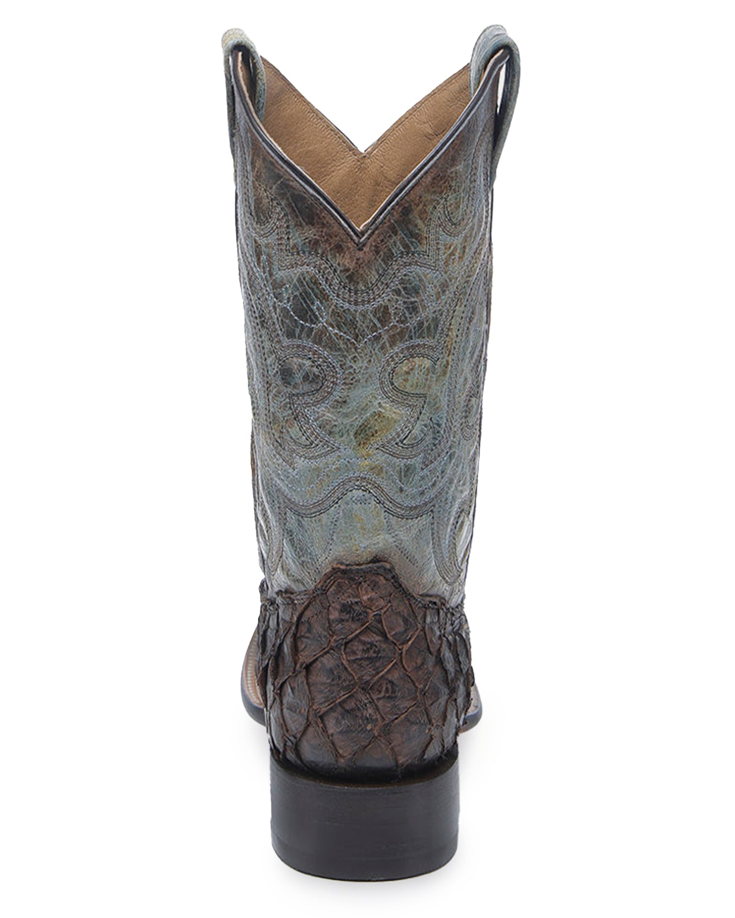 Corral B5023 Men's Handcrafted Wide Square Toe Exotic Pirarucu Skin Cowboy Boots in Brown at Skip's Western Outfitters