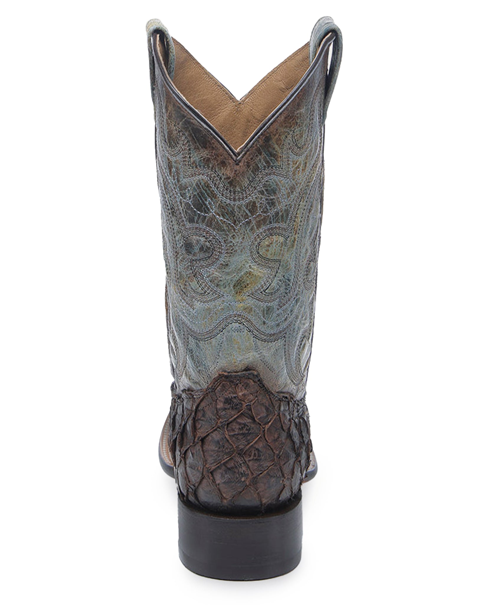 Corral B5023 Men's Handcrafted Wide Square Toe Exotic Pirarucu Skin Cowboy Boots in Brown at Skip's Western Outfitters