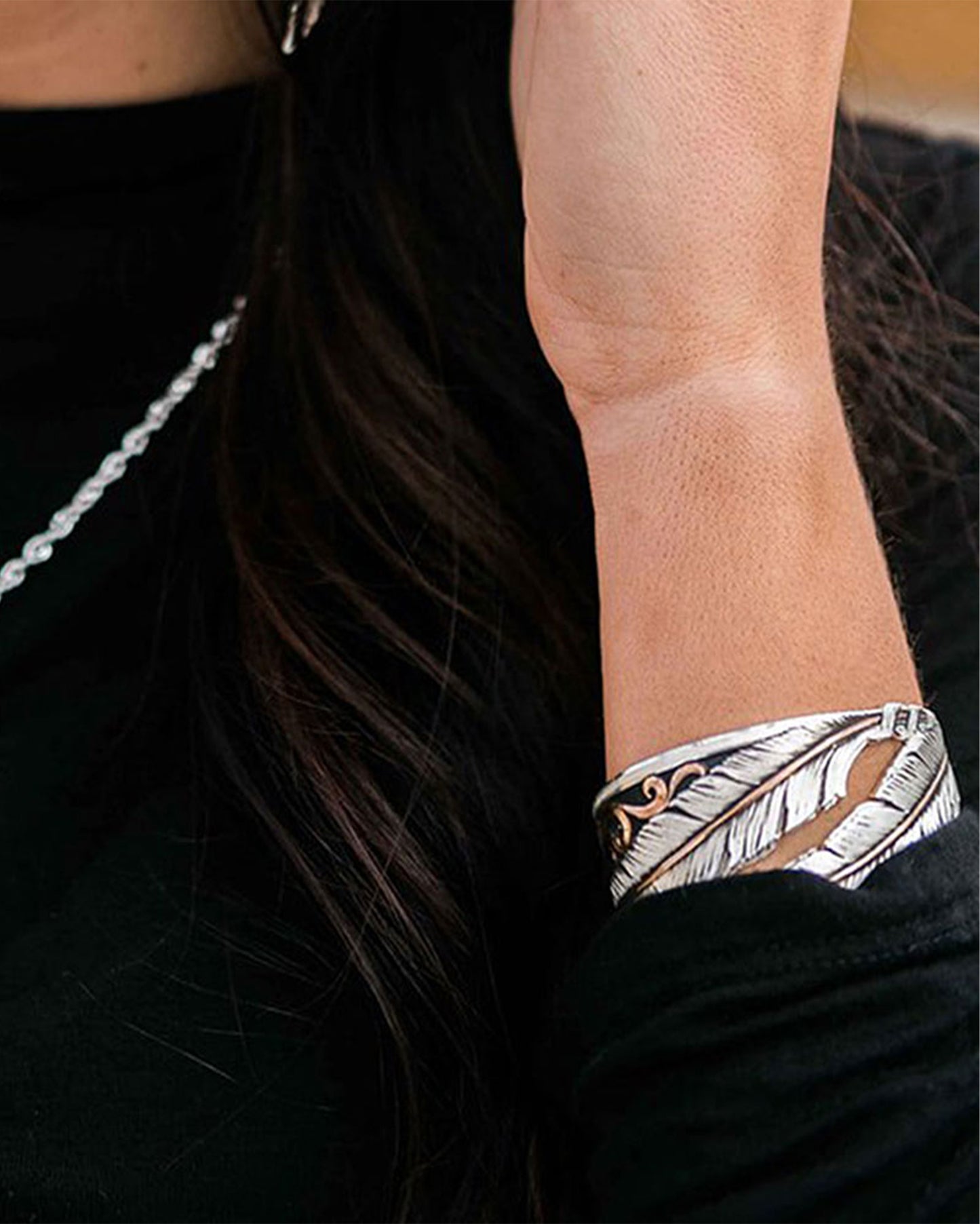 Wind Dancer Pierced Feather Cuff Bracelet