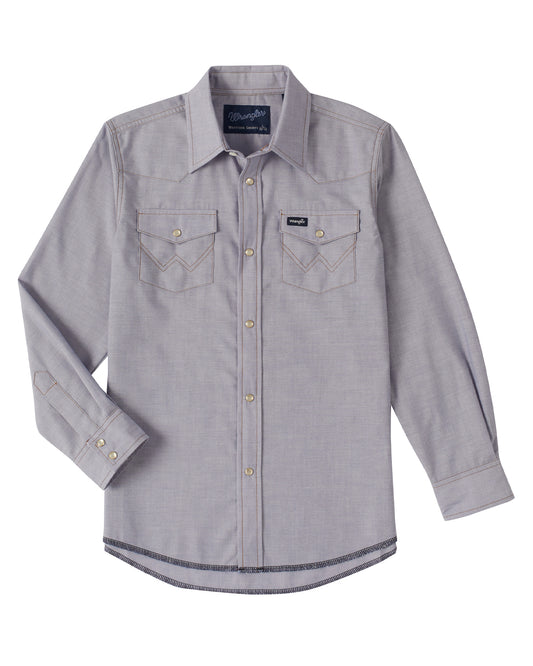 Boys' Cowboy Cut Western Snap Shirt by Wrangler from Skip’s Western Outfitters | WRA-BW7013B-XXS-BLUE