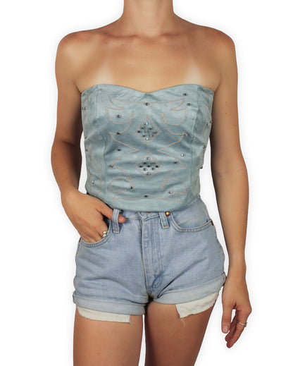 Women's Suede Western Stitch Studded Tube Top by Blue B from Skip's Western Outfitters