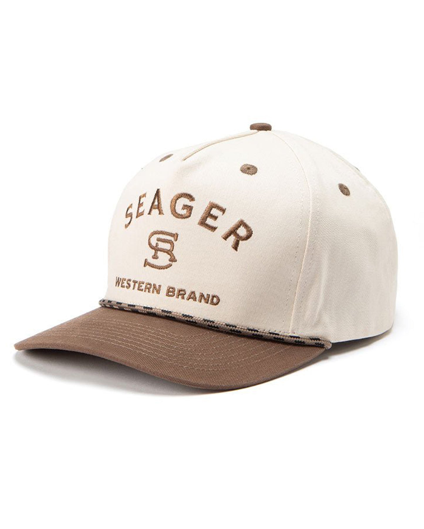 Branded Snapback Cap by Seager from Skip’s Western Outfitters | SEA-MHS23BRANDBRWN-O/S-CREAM/BROWN