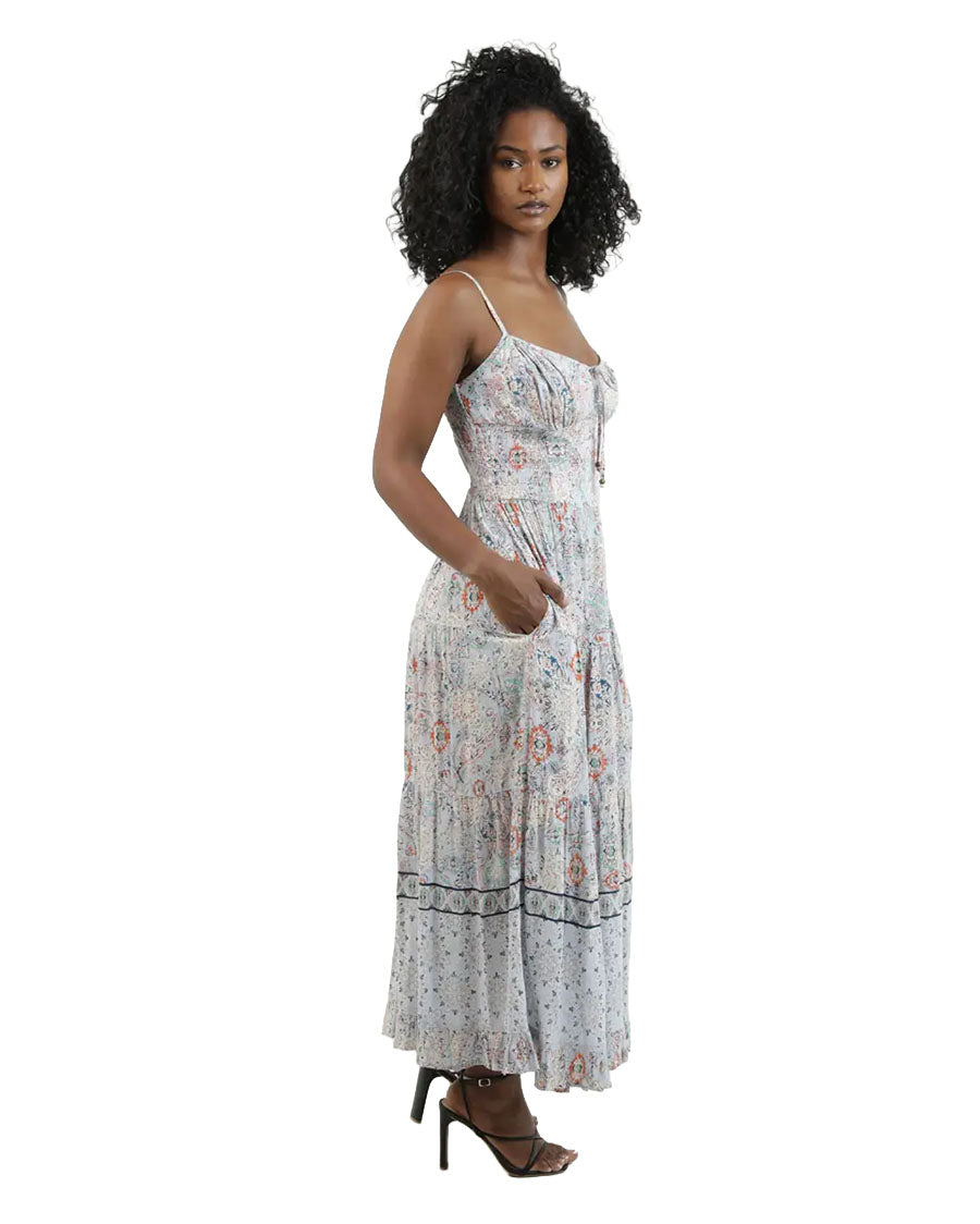 Women's Printed Maxi Dress With Pockets And Side Slit - C4C84-A990-Sky-Blue