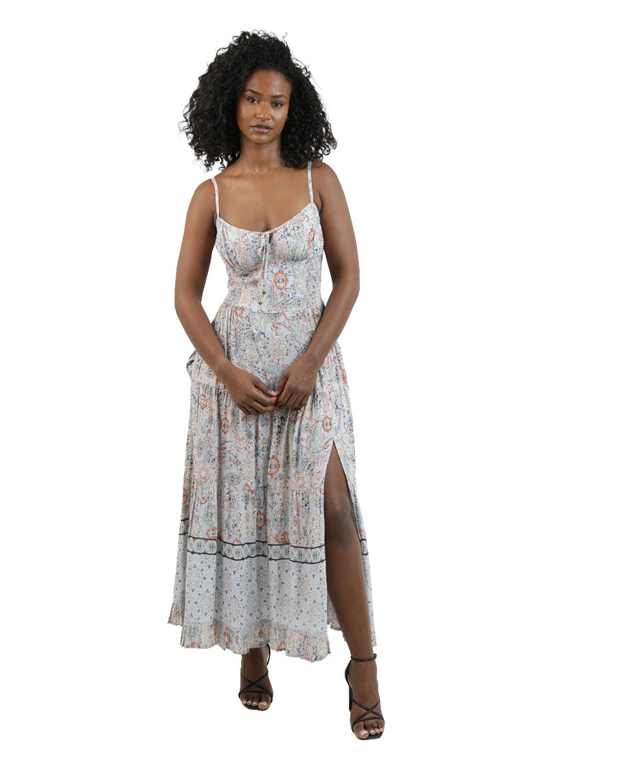 Women's Printed Maxi Dress With Pockets And Side Slit - C4C84-A990-Sky-Blue