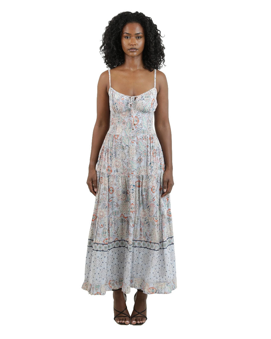 Women's Printed Maxi Dress With Pockets And Side Slit - C4C84-A990-Sky-Blue
