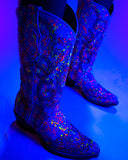 Women's Overlay Embroidery Studs & Crystals Neon Blacklight Western Boots