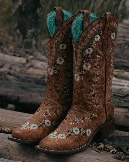 Corral A4398 Women's Handcrafted Wide Square Toe Cowgirl Boots in Brown at Skip's Western Outfitters