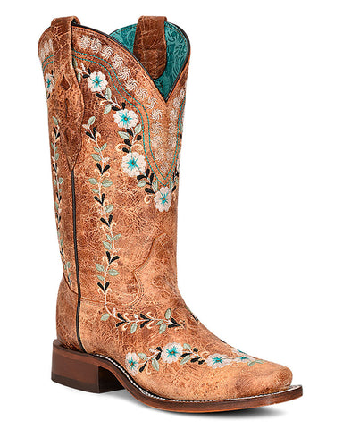 Women's Distressed Floral Embroidery Glow in the Dark Western Boots