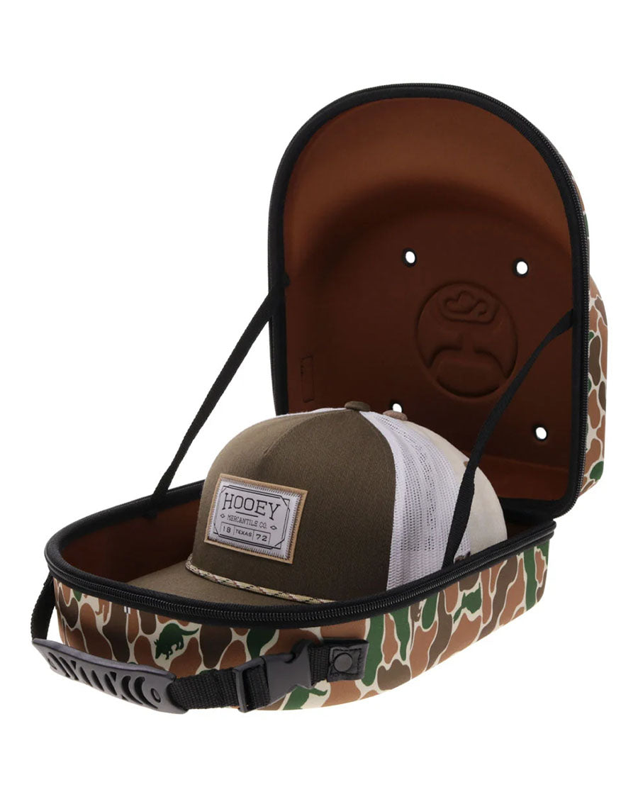 Cap Carrier Brown / Green Camo Outside With Brown Lining And Hooey Logo With Handle To Carry - Large - Cc015