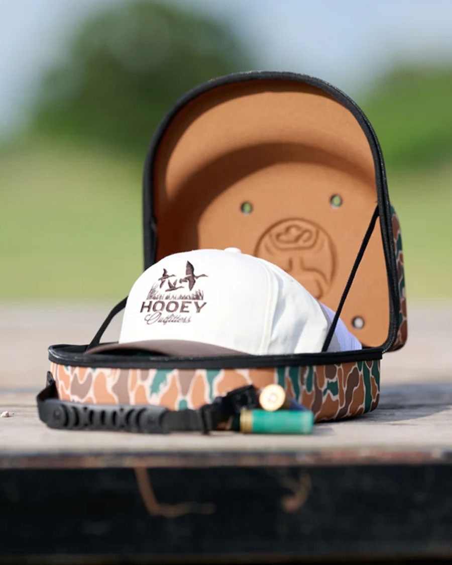 Cap Carrier Brown / Green Camo Outside With Brown Lining And Hooey Logo With Handle To Carry - Large - Cc015