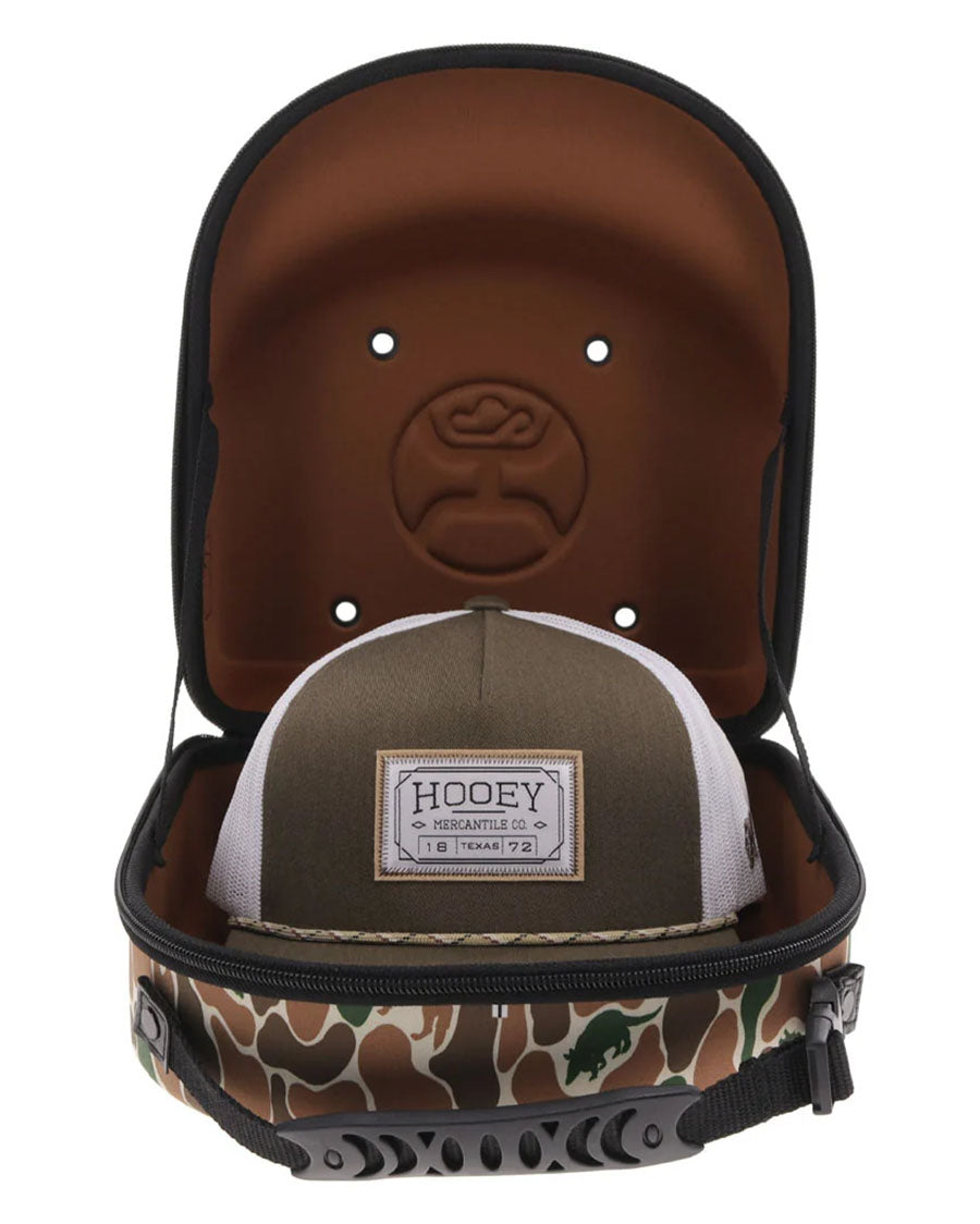 Cap Carrier Brown / Green Camo Outside With Brown Lining And Hooey Logo With Handle To Carry - Large - Cc015