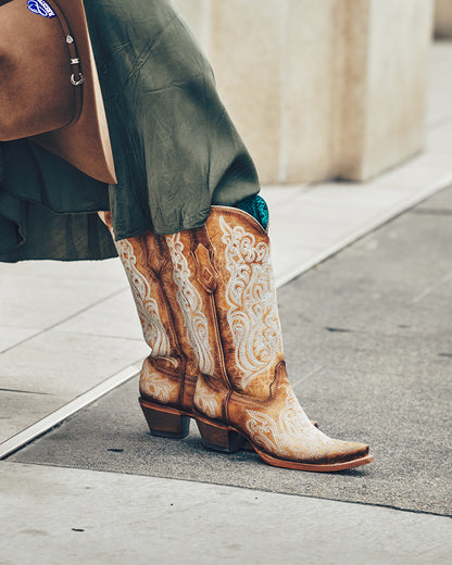 Corral C4144 Women's Handcrafted Snip Toe Cowgirl Boots in Tan at Skip's Western Outfitters