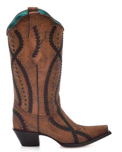 Corral Z5247 Women's Handcrafted Snip Toe Cowgirl Boots in Brown at Skip's Western Outfitters